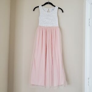 Speechless Girls Glitter Lace Maxi Dress Size 10 Pink White Formal
